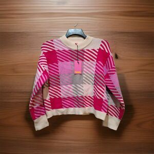 THML Pink Checker Striped Sweater Pullover Pink New Large